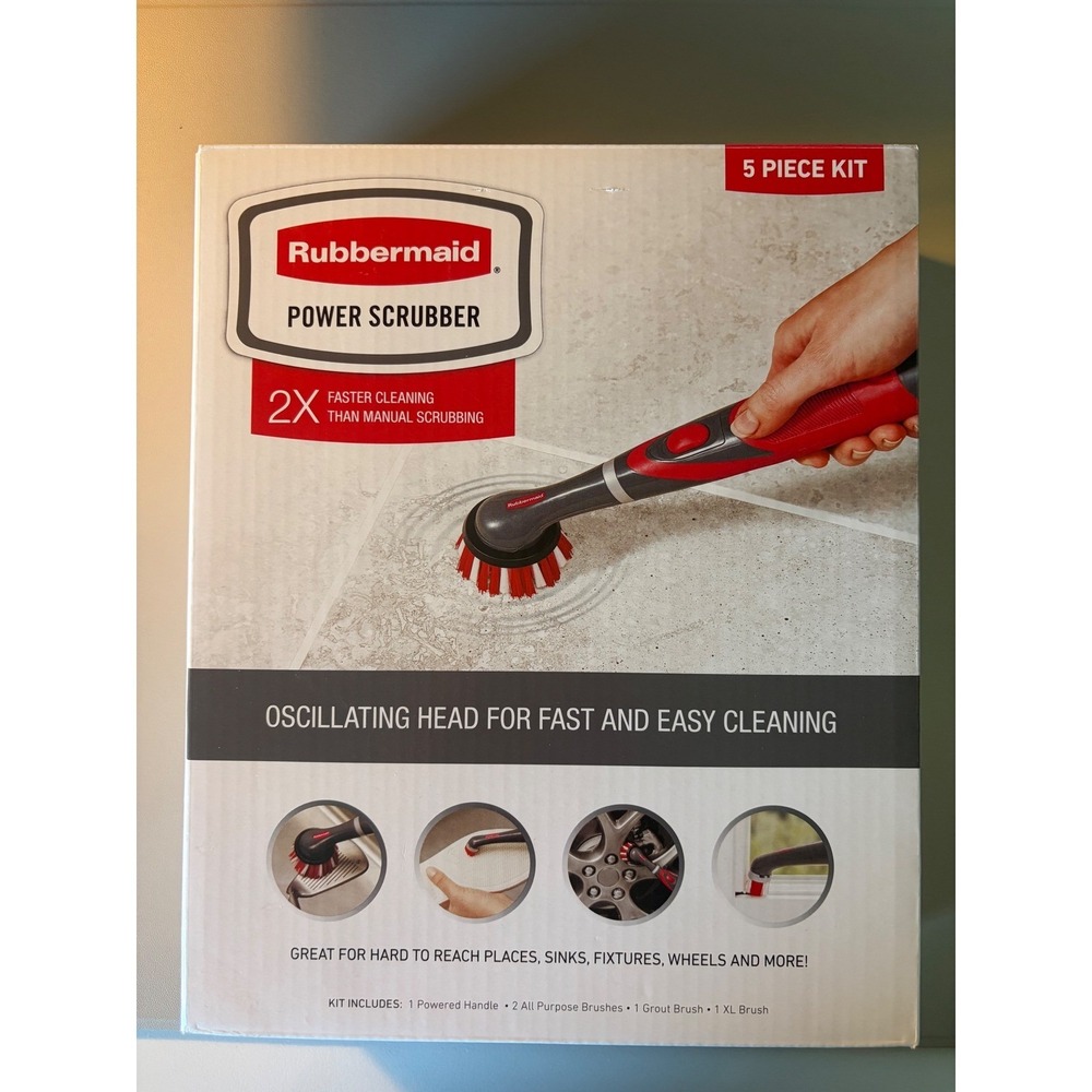 Rubbermaid Power Scrubber 5 Piece Kit Red Grey Oscillating Head NEW 2218543